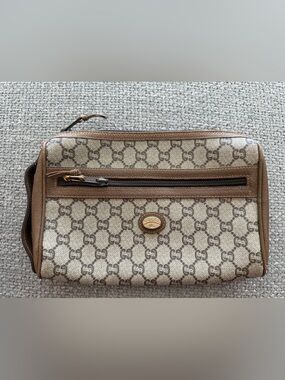 Gucci Plus GG Monogram Vintage Clutch Pouch Cosmetic Bag Made in Italy